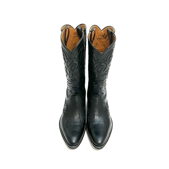 ROCKETBUSTER | Vintage 1990s black leather custom handmade floral cowboy boots - Picture 4 of 9